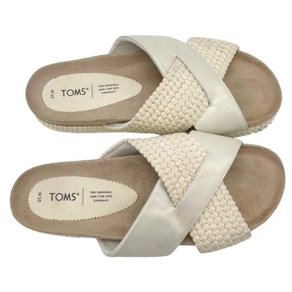 Toms Paloma Slides Iridescent Silver Cream Rope P… - image 3